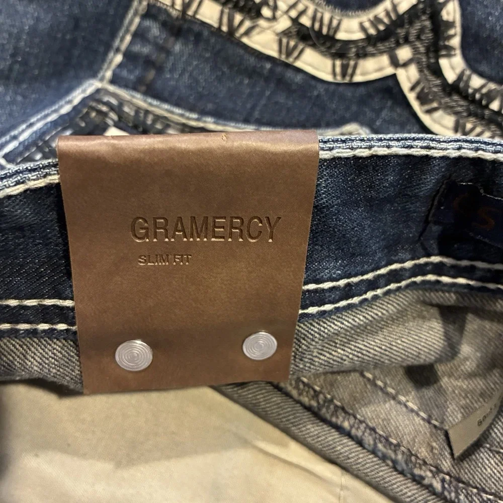 GS-115 Jeans Mens 36 Blue Premium Straight Leg Contrast Stitch Streetwear Denim
